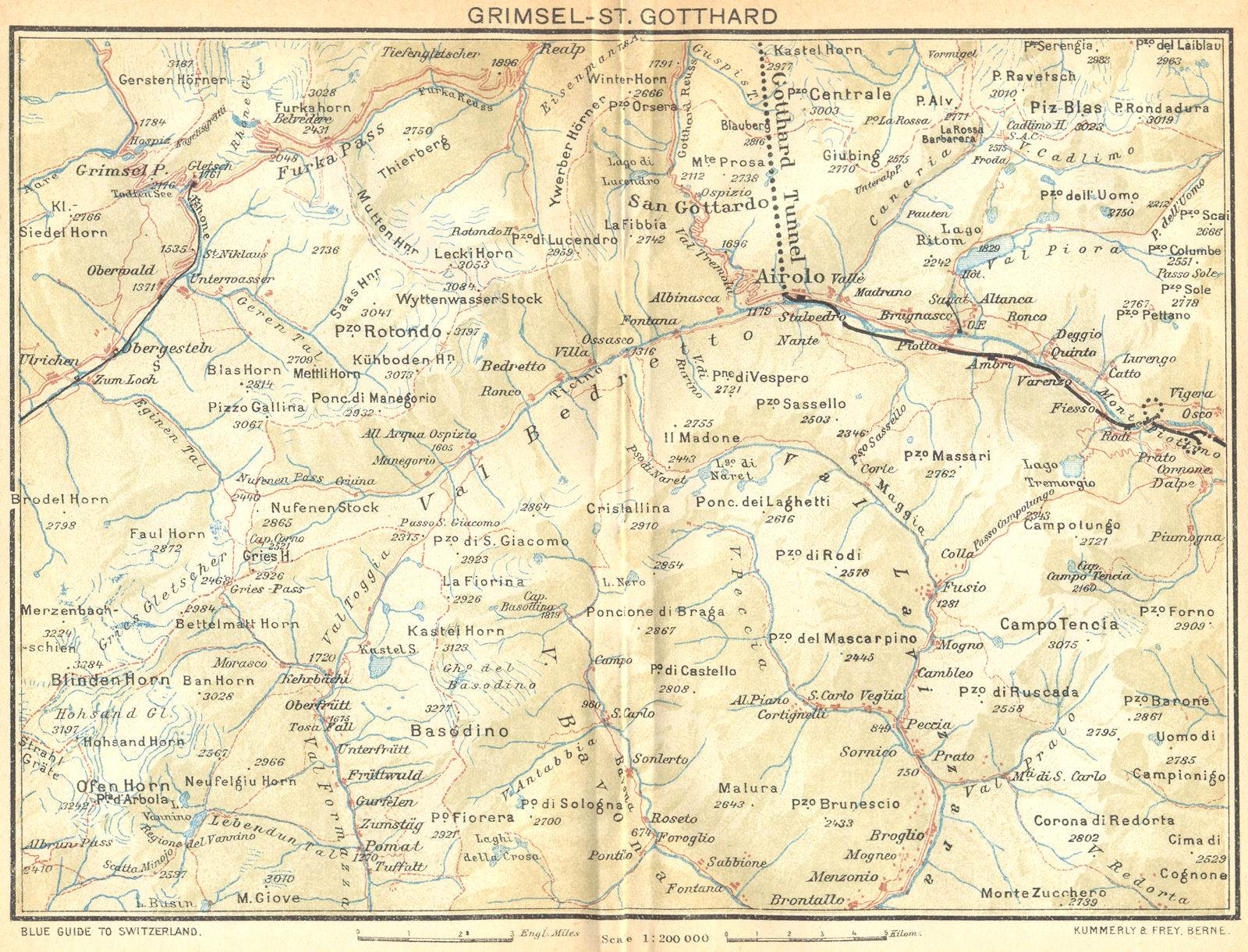 SWITZERLAND. Grimsel-St Gotthard 1930 old vintage map plan chart
